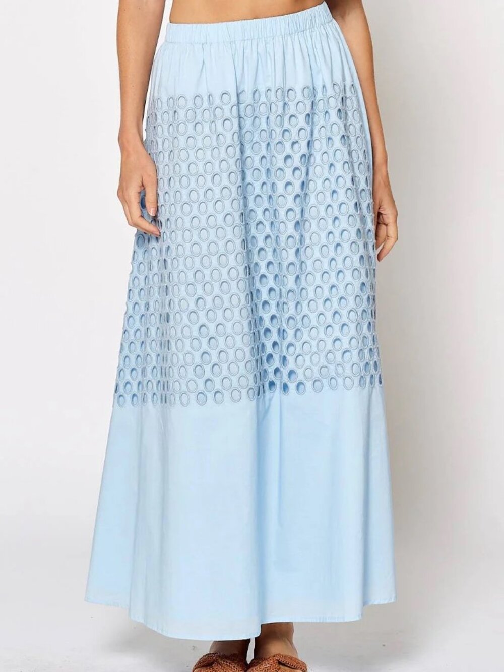 Lalavon Light Blue Embroidered Eyelet Maxi Skirt M NWT